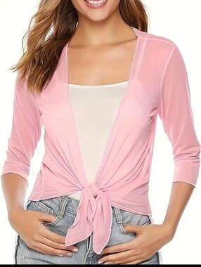 Sheer Tie-Front Pink Cardigan